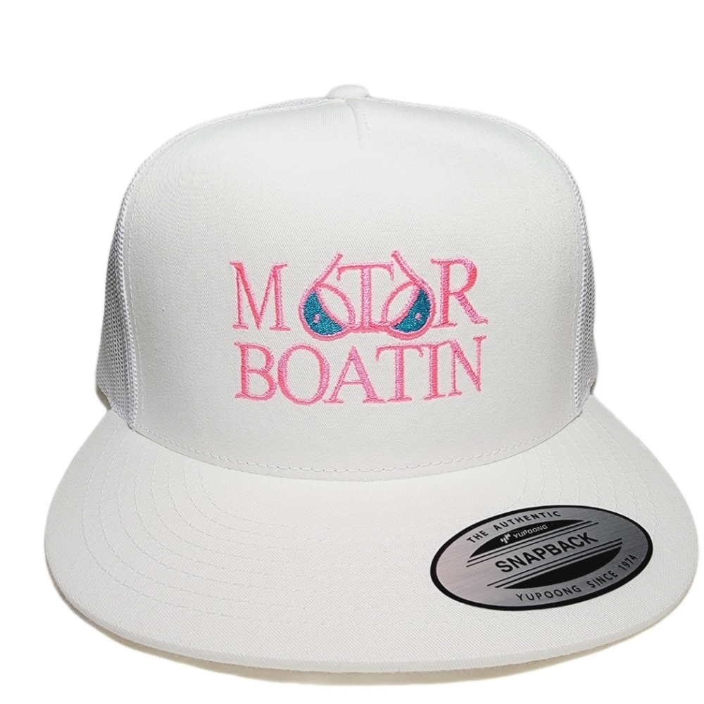 Motor Boatin Mesh Snapback Embroidered Flat Bill Trucker Hat Cap Teal Bi…